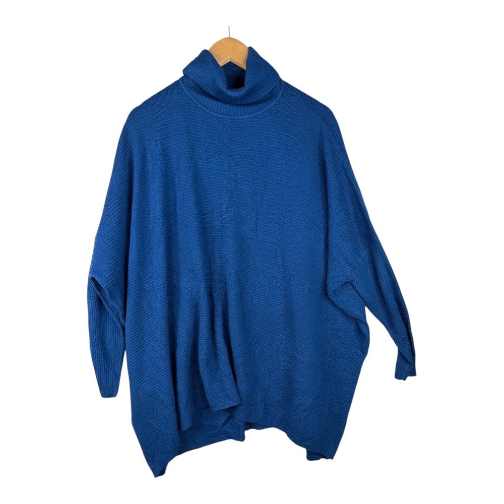 New NY&C Mock Turtle Neck Loose Ribbed Tunic size Large Blue